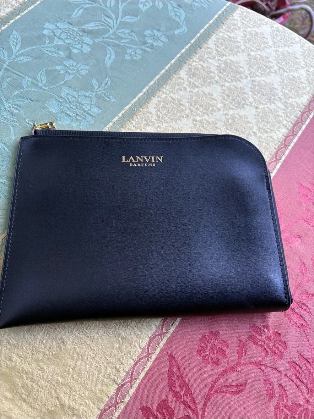Lanvin Black Vegan Leather Toiletry ~ Cosmetic Pouch with Gold Logo